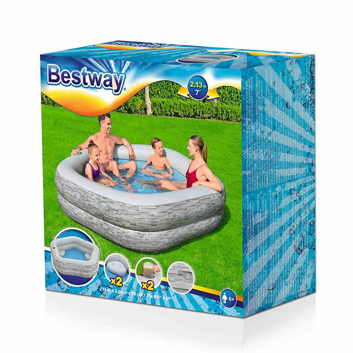 Bestway Uppblåsbar familjepool 213x206x53 cm +6 År Trädgård 54423 - 2