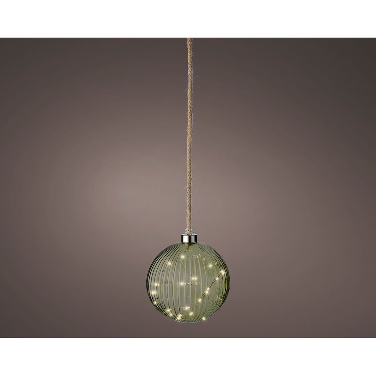 Julgranskula Lumineo Grön Jute Glas Ø 14 cm För upphängning MicroLED - 2