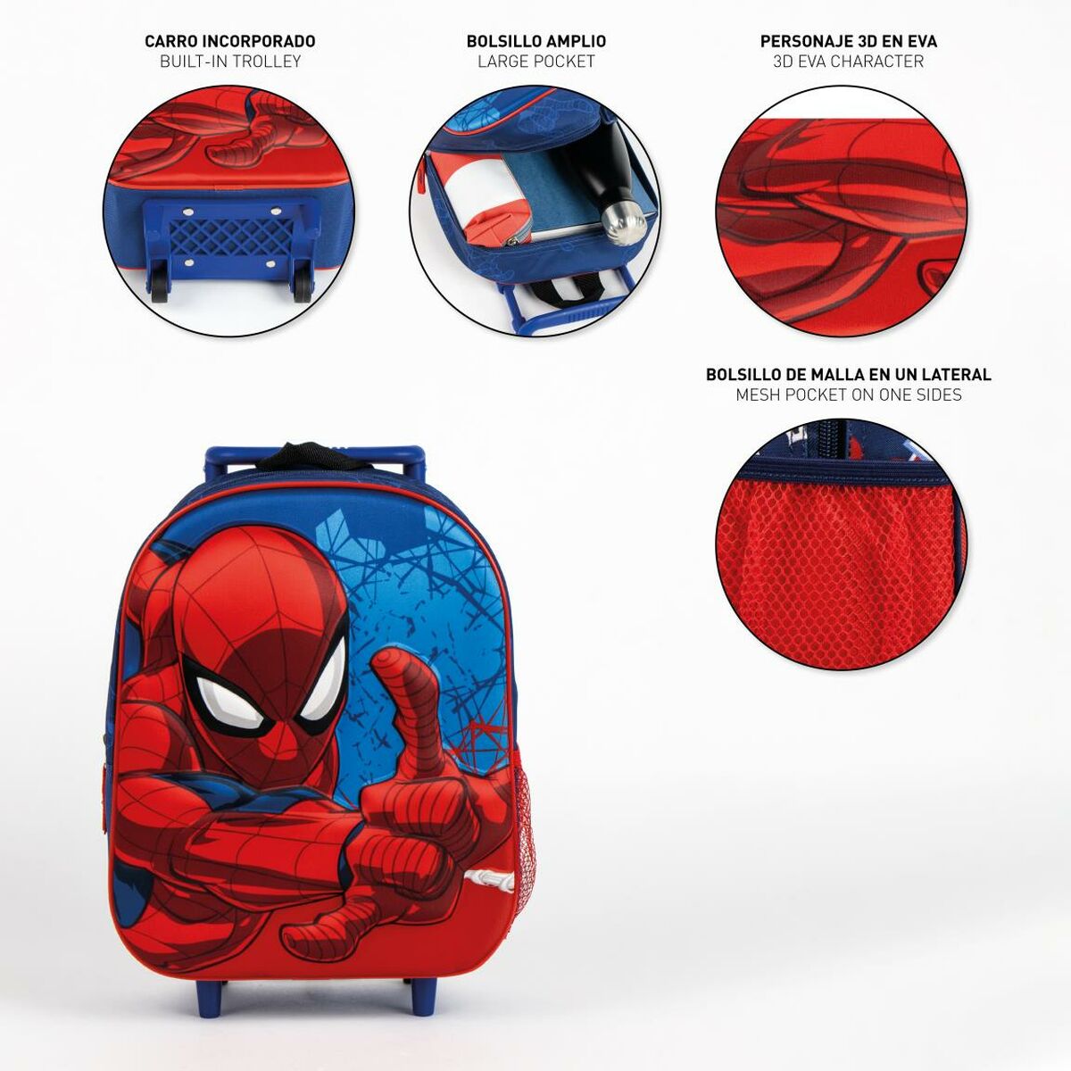 Skolväska med hjul Spider-Man Blå 3D - 7