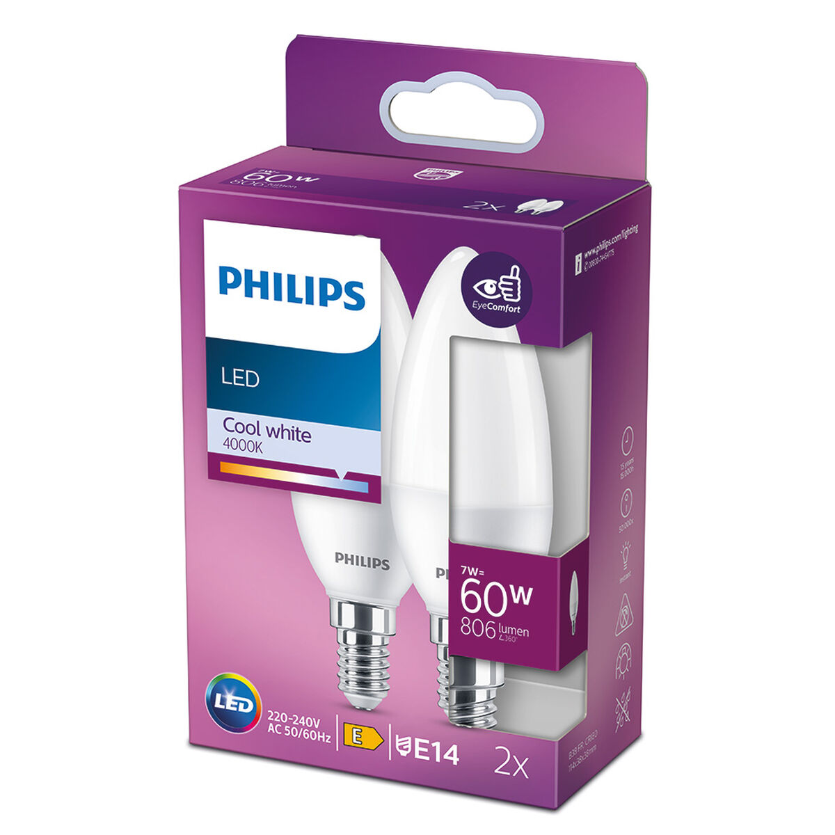 Ljuslampa Philips E 7 W E14 806 lm Ø 3,8 x 11,4 cm 2 antal (4000 K) - 2