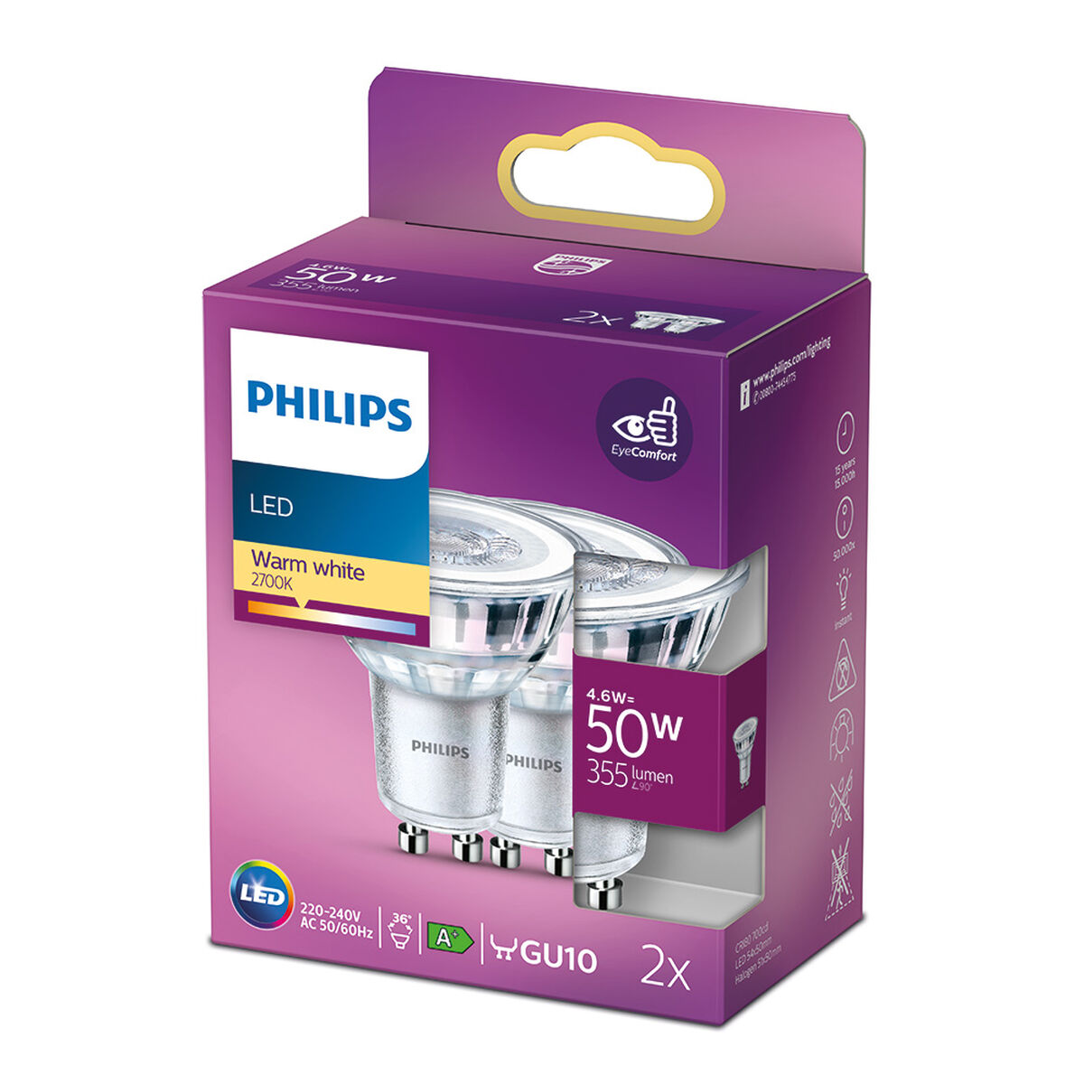 LED-lampa Philips 4,6 W GU10 Vit F (2700 K) - 3