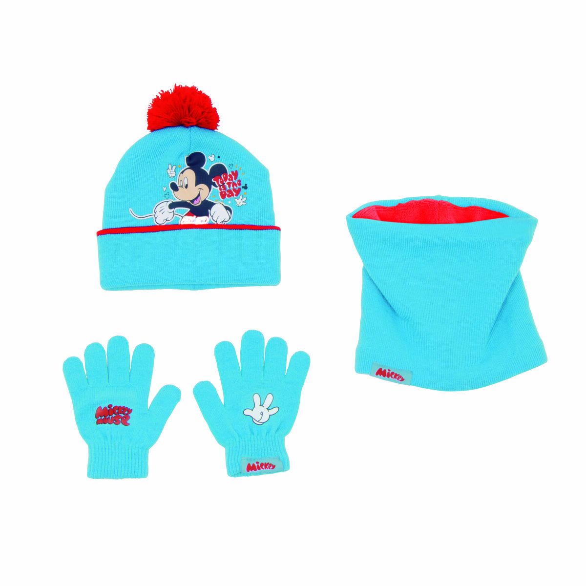 Hat, Gloves and Neck Warmer Mickey Mouse Happy smiles Blå Röd