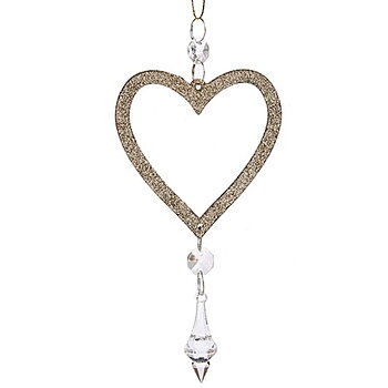 Julgranskula Krist+ Champagne Plast Glitter Hjärta 9 x 16 x 2 cm (24 antal)