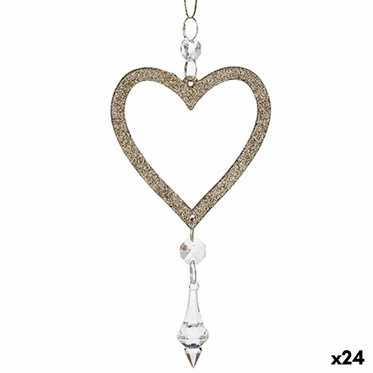 Julgranskula Krist+ Champagne Plast Glitter Hjärta 9 x 16 x 2 cm (24 antal) - 3