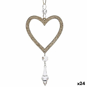 Julgranskula Krist+ Champagne Plast Glitter Hjärta 9 x 16 x 2 cm (24 antal)