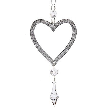 Julgranskula Krist+ Silvrig Plast Glitter Hjärta 9 x 16 x 2 cm (24 antal)
