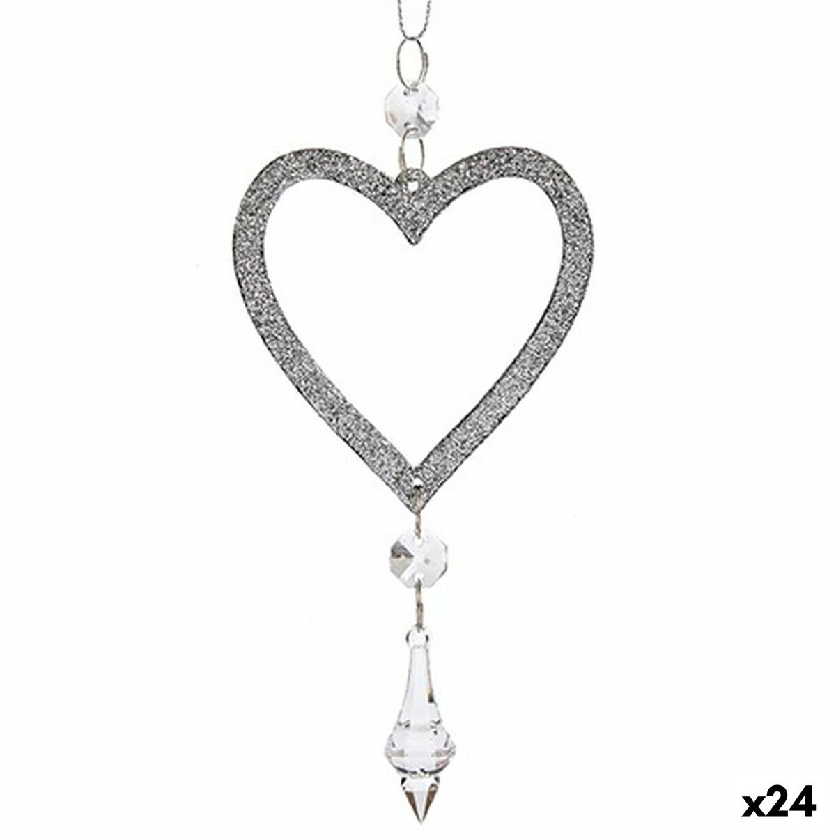 Julgranskula Krist+ Silvrig Plast Glitter Hjärta 9 x 16 x 2 cm (24 antal) - 3