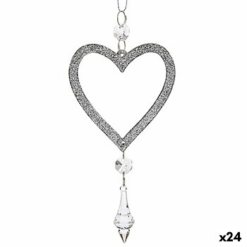 Julgranskula Krist+ Silvrig Plast Glitter Hjärta 9 x 16 x 2 cm (24 antal)