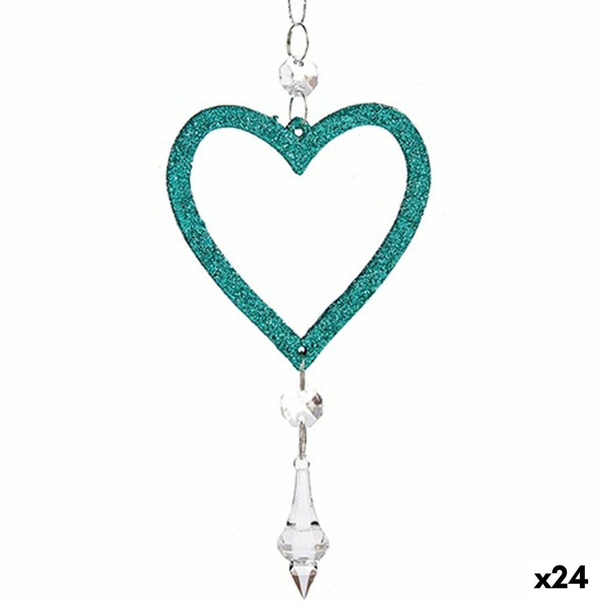 Julgranskula Krist+ Grön Plast Glitter Hjärta 9 x 16 x 2 cm (24 antal) - 3