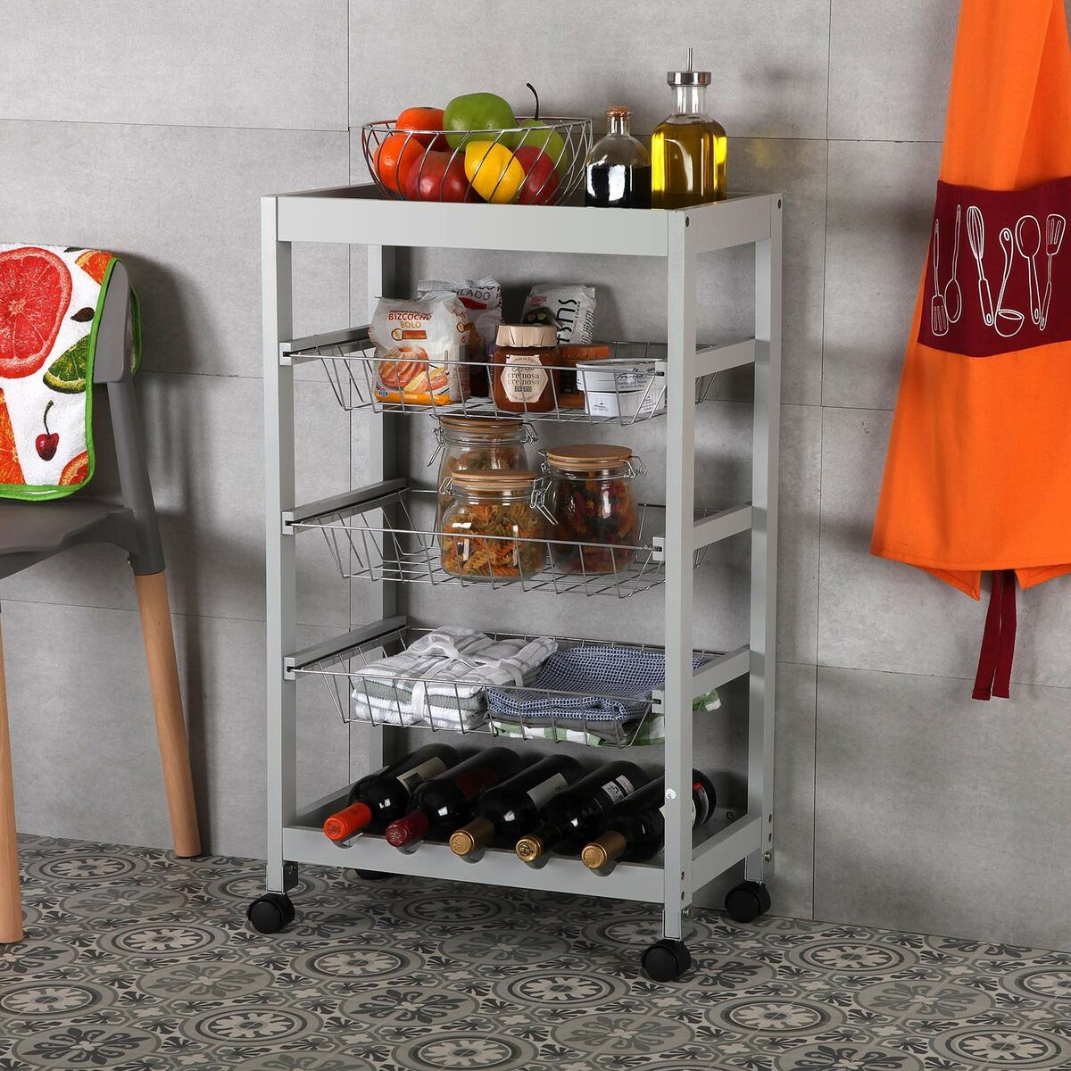 Grönsaksvagn Versa Grå 30 x 85 x 51 cm Metall Trä MDF - 2
