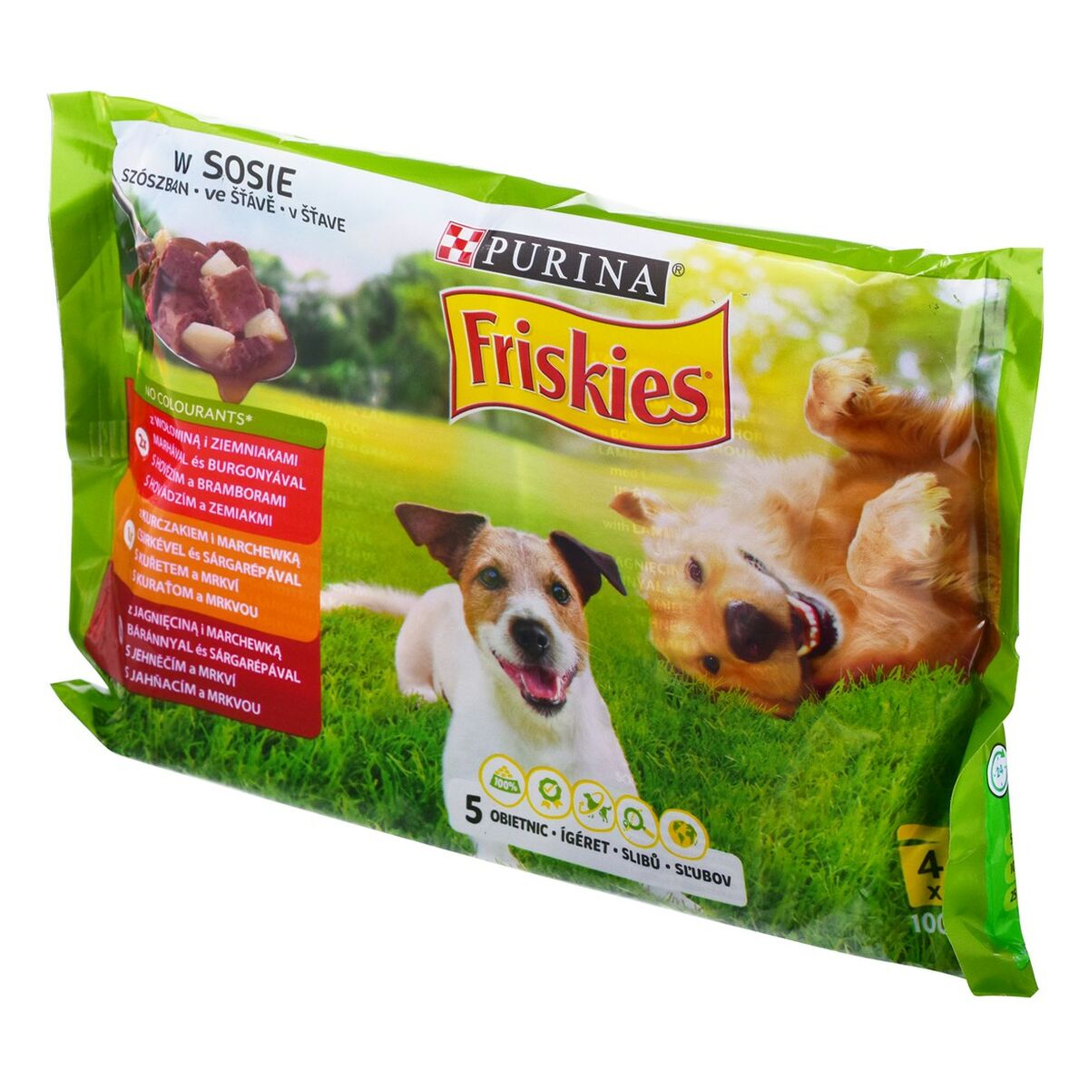 Våt mat Purina Friskies Kyckling Kalvkött Lamm Potatis Morot 4 x 100 g