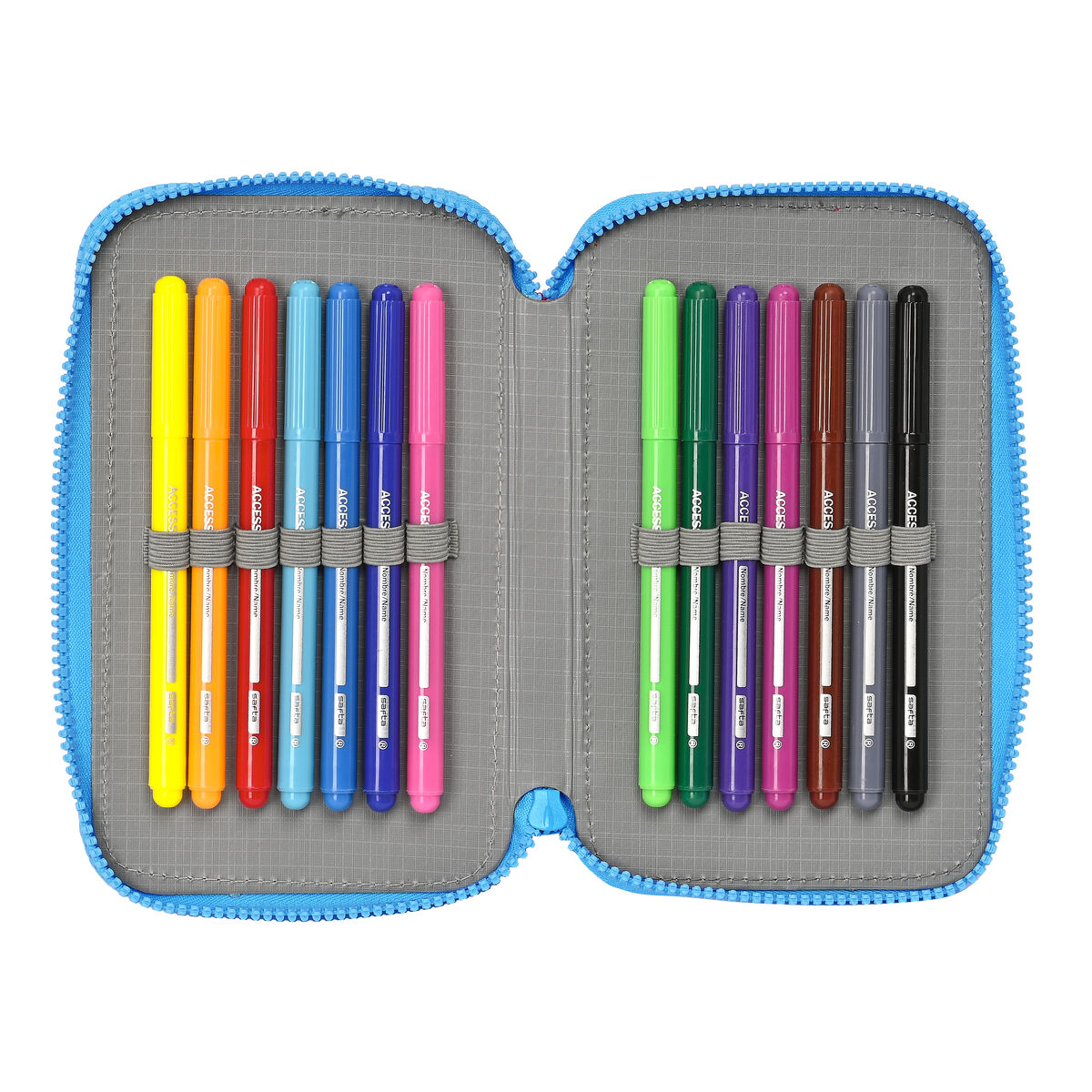 Dubbelt pennfodral PJ Masks Blå 12.5 x 19.5 x 4 cm (28 Delar) - 2