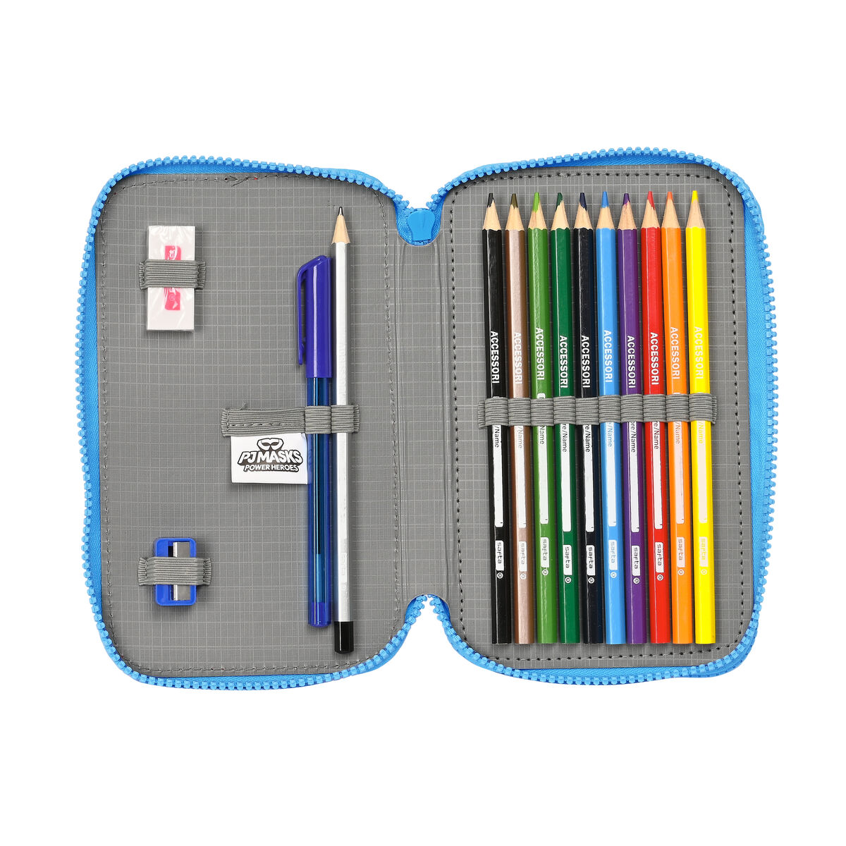 Dubbelt pennfodral PJ Masks Blå 12.5 x 19.5 x 4 cm (28 Delar) - 3