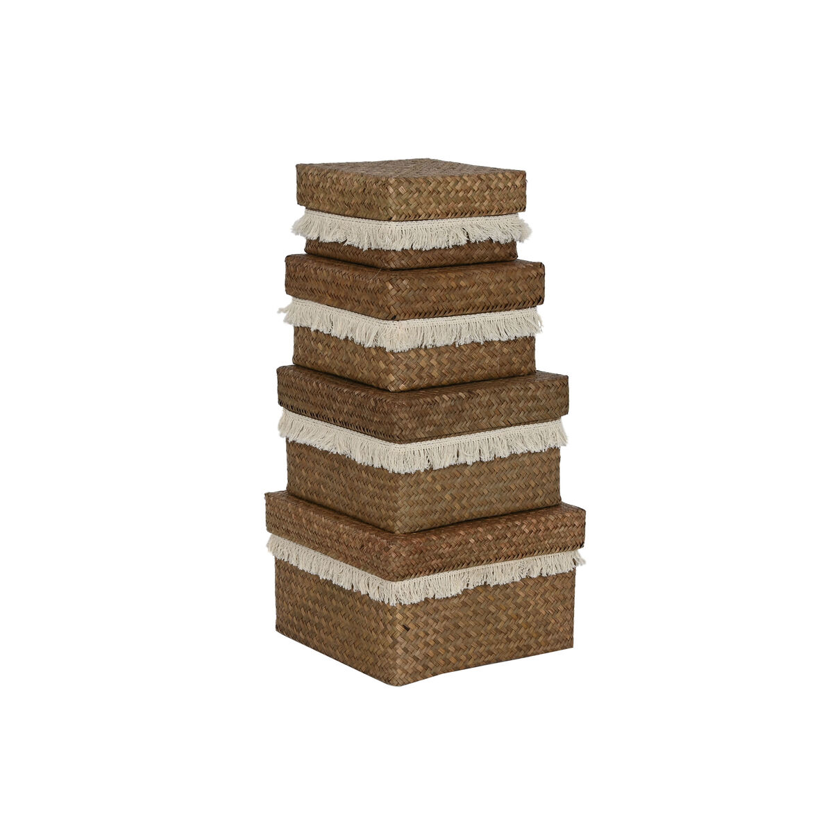 Korg - set Home ESPRIT Vit Naturell Naturliga fibrer Boho Utsliten 30 x 30 x 19 cm 4 Delar