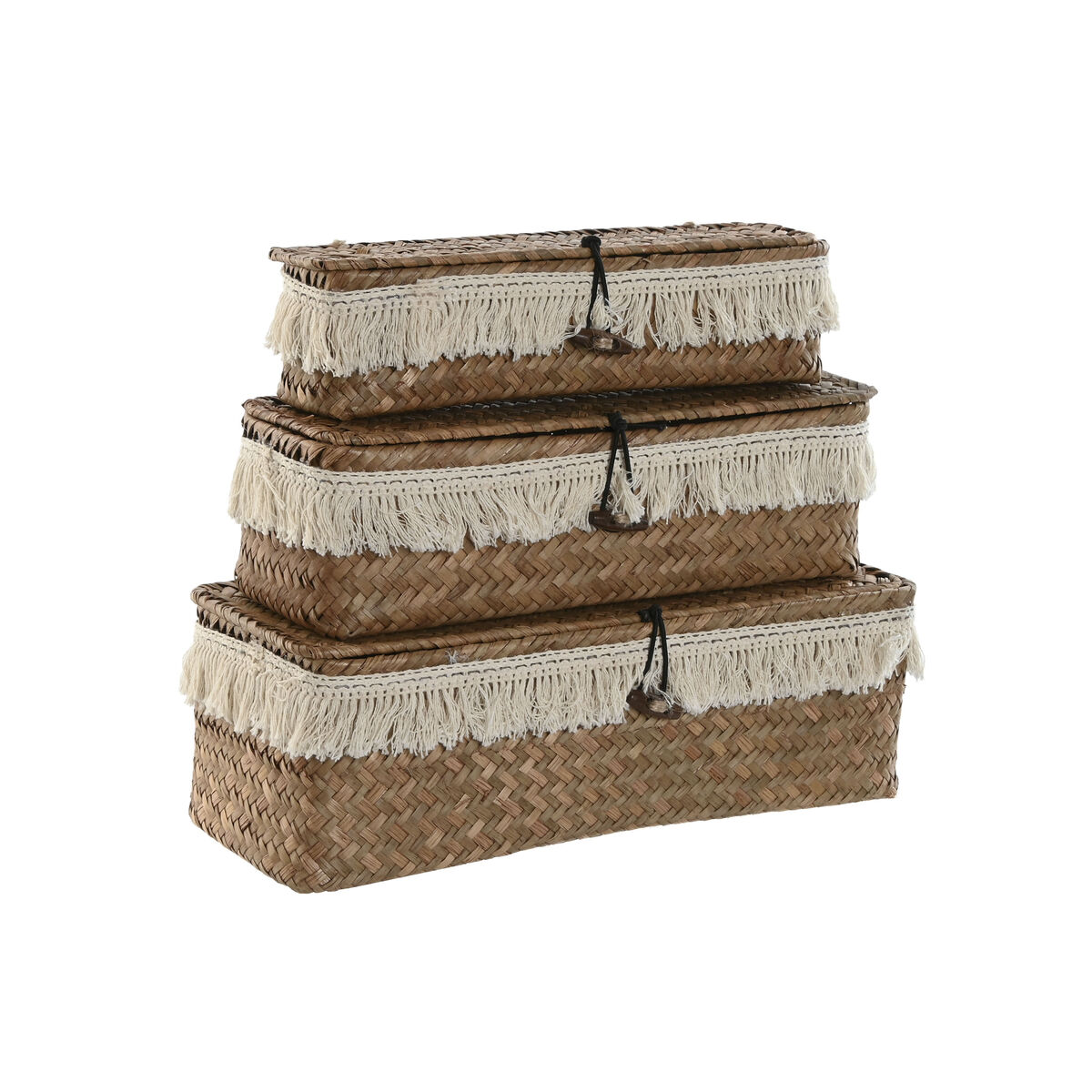 Korg - set Home ESPRIT Vit Naturell Naturliga fibrer Boho Utsliten 32 x 12 x 10 cm 3 Delar