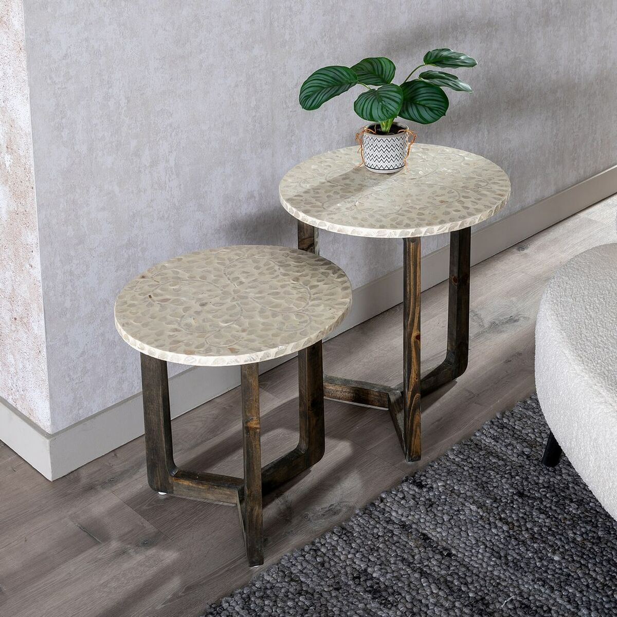 Sidobord Beige Brun Pärlemor 40 x 40 x 45 cm Trä MDF - 9