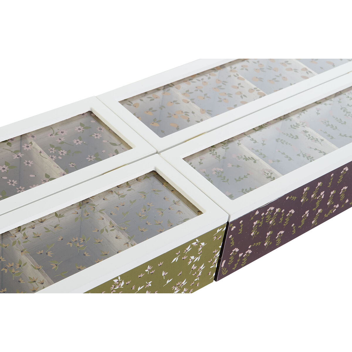 Låda för örtte DKD Home Decor Grön Senap Mörkbrun Glas Trä MDF (4 antal) - 4