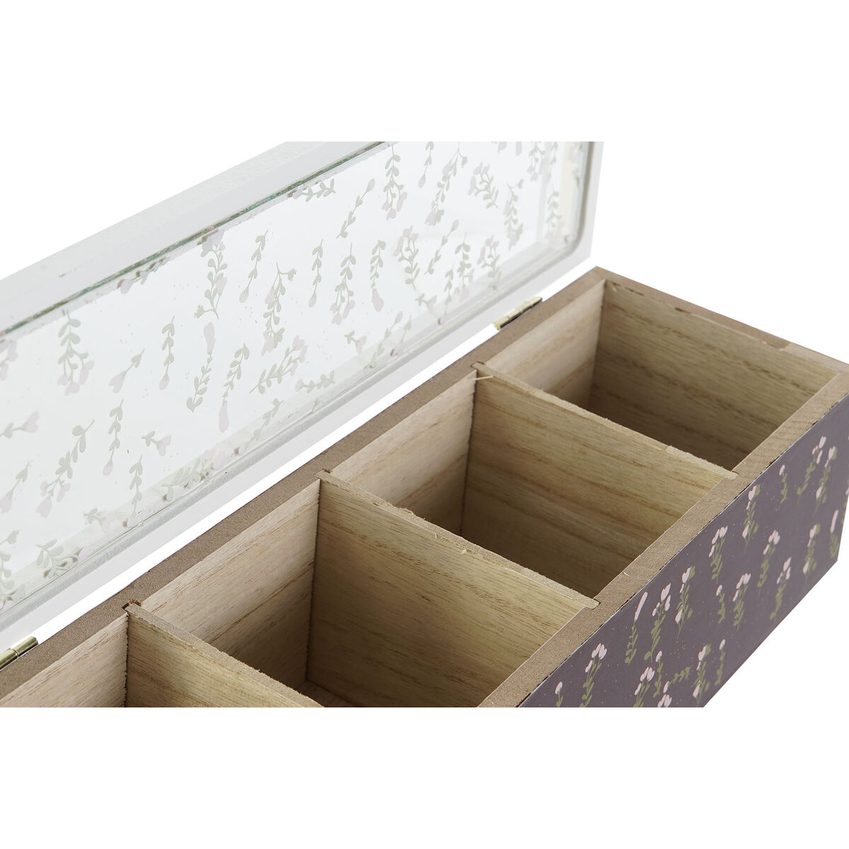 Låda för örtte DKD Home Decor Grön Senap Mörkbrun Glas Trä MDF (4 antal) - 2