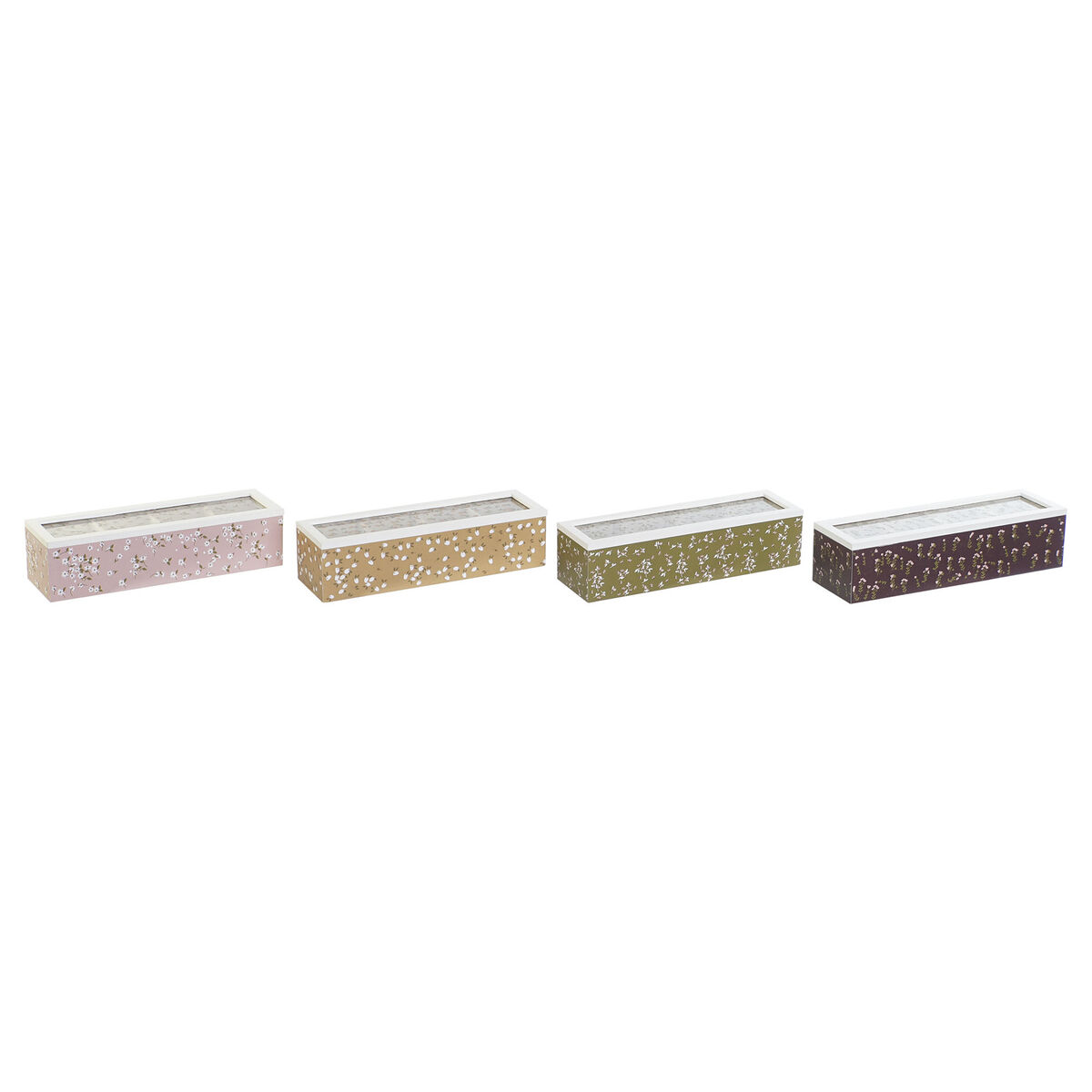 Låda för örtte DKD Home Decor Grön Senap Mörkbrun Glas Trä MDF (4 antal)
