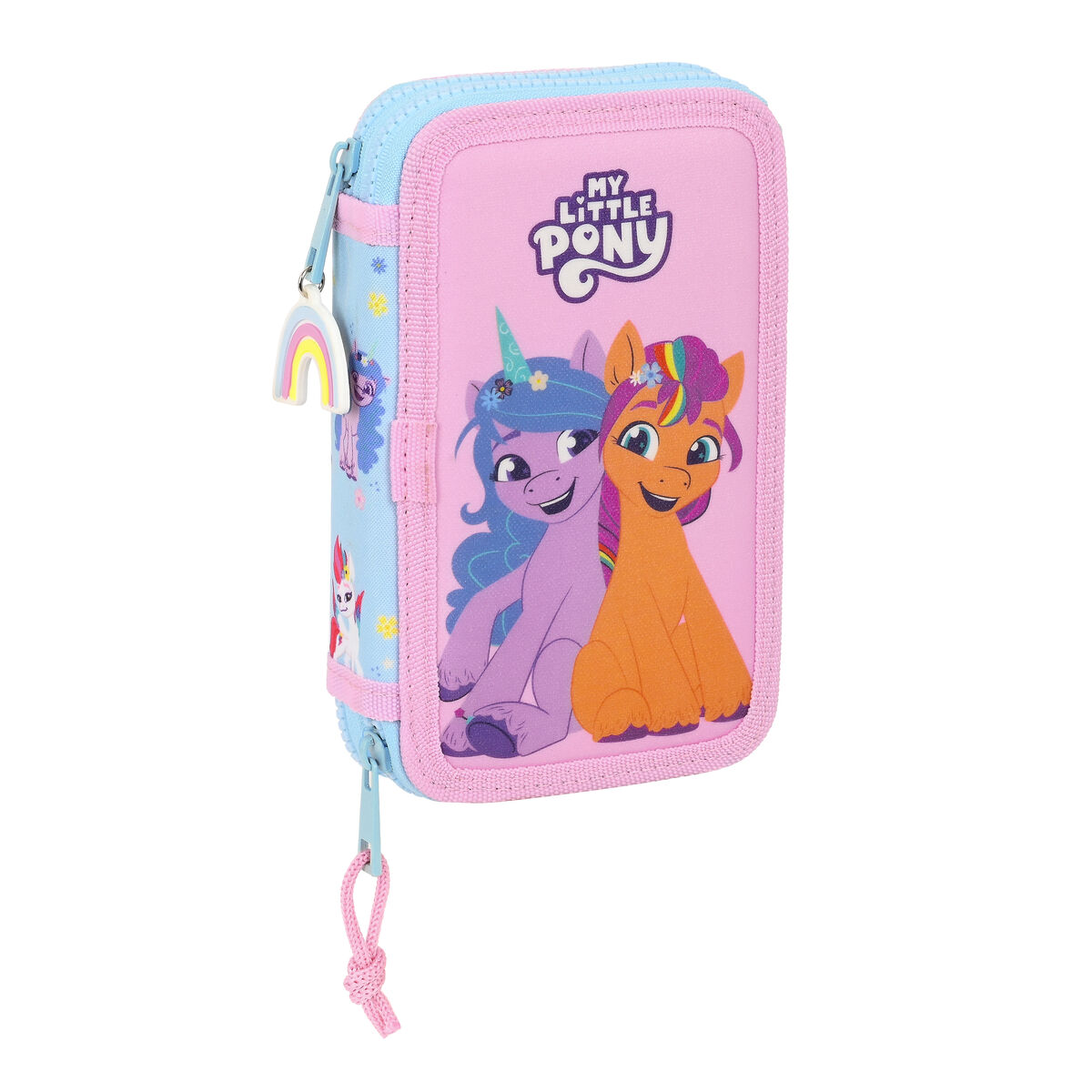 Dubbelt pennfodral My Little Pony Wild & free Blå Rosa 12.5 x 19.5 x 4 cm (28 Delar)