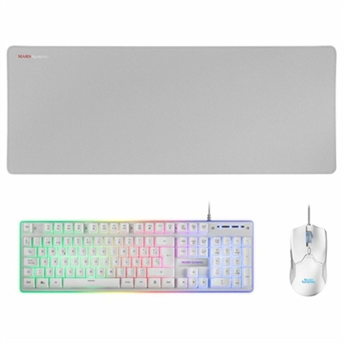 Tangentbord och Mus Mars Gaming MCPXWES Vit Qwerty Spanska QWERTY LED RGB