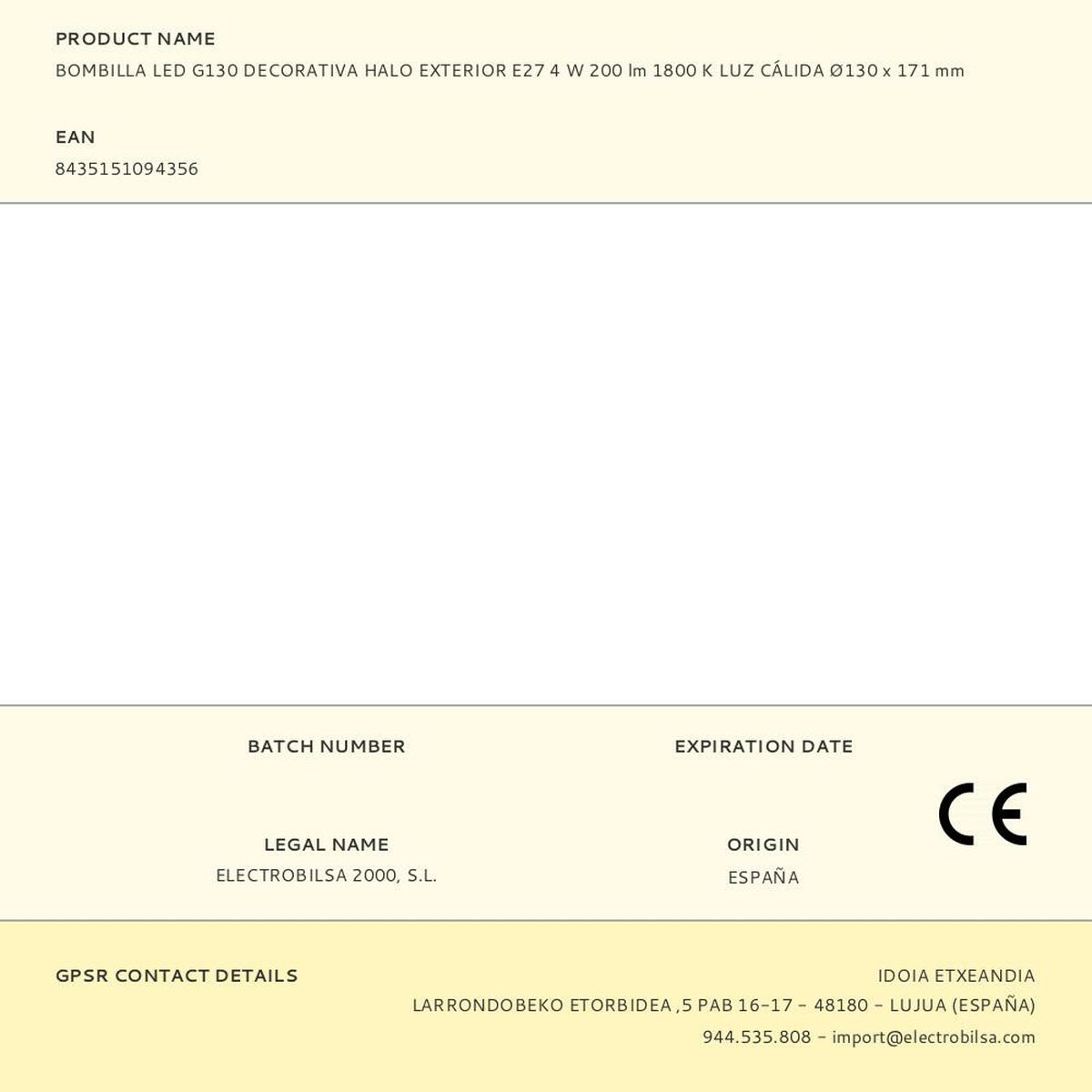 LED-lampa Fbright g130 4 W E27 220 lm Gyllene Varmt ljus Dekorations (1800 K) - 2