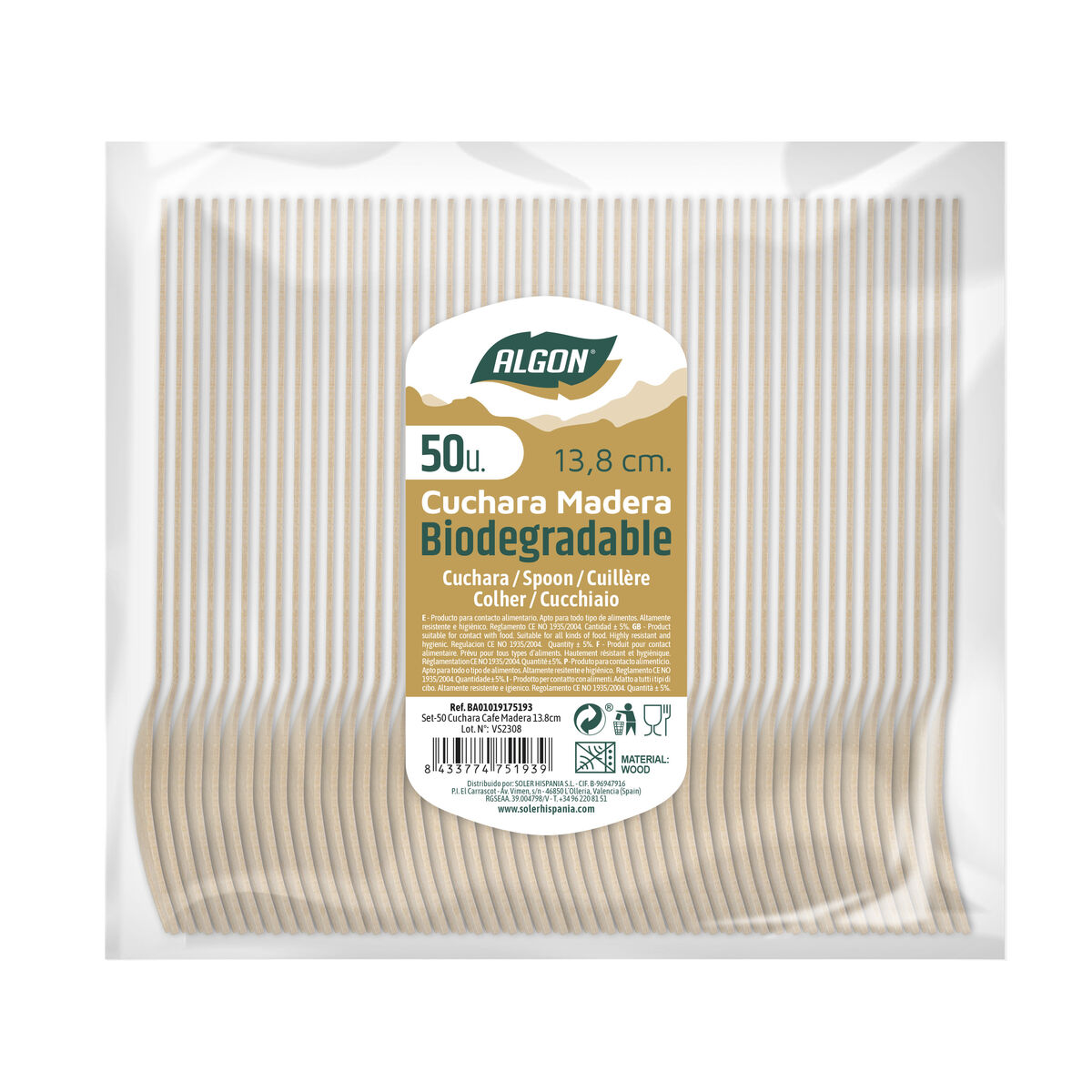 Set med skedar Algon Efterrätt Trä 13,8 cm 50 antal - 4