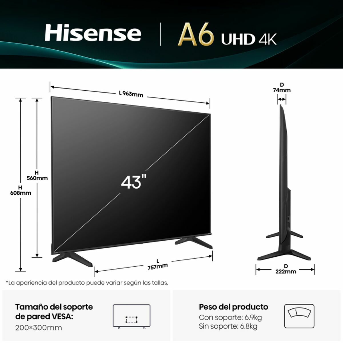 Smart TV Hisense 43A6Q 43" 4K Ultra HD LED HDR D-LED - 2