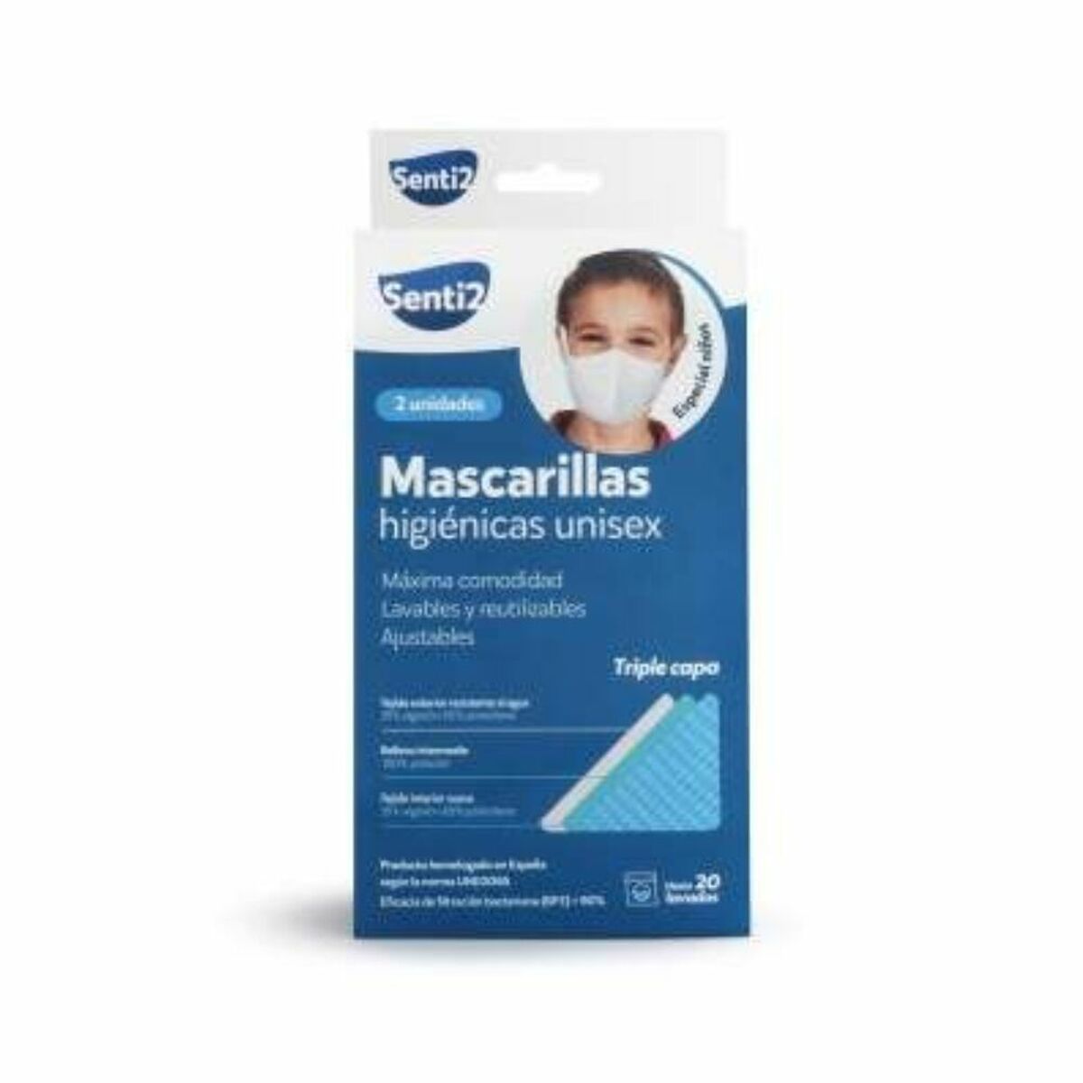 Återanvändbart Hygieniskt Munskydd av Tyg Senti2 Vit (2 uds) - 2