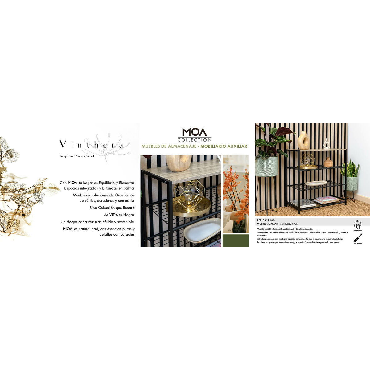 Bokhylla Vinthera Moa Metall Trä MDF 60 x 30 x 63,5 cm (3 antal) - 4