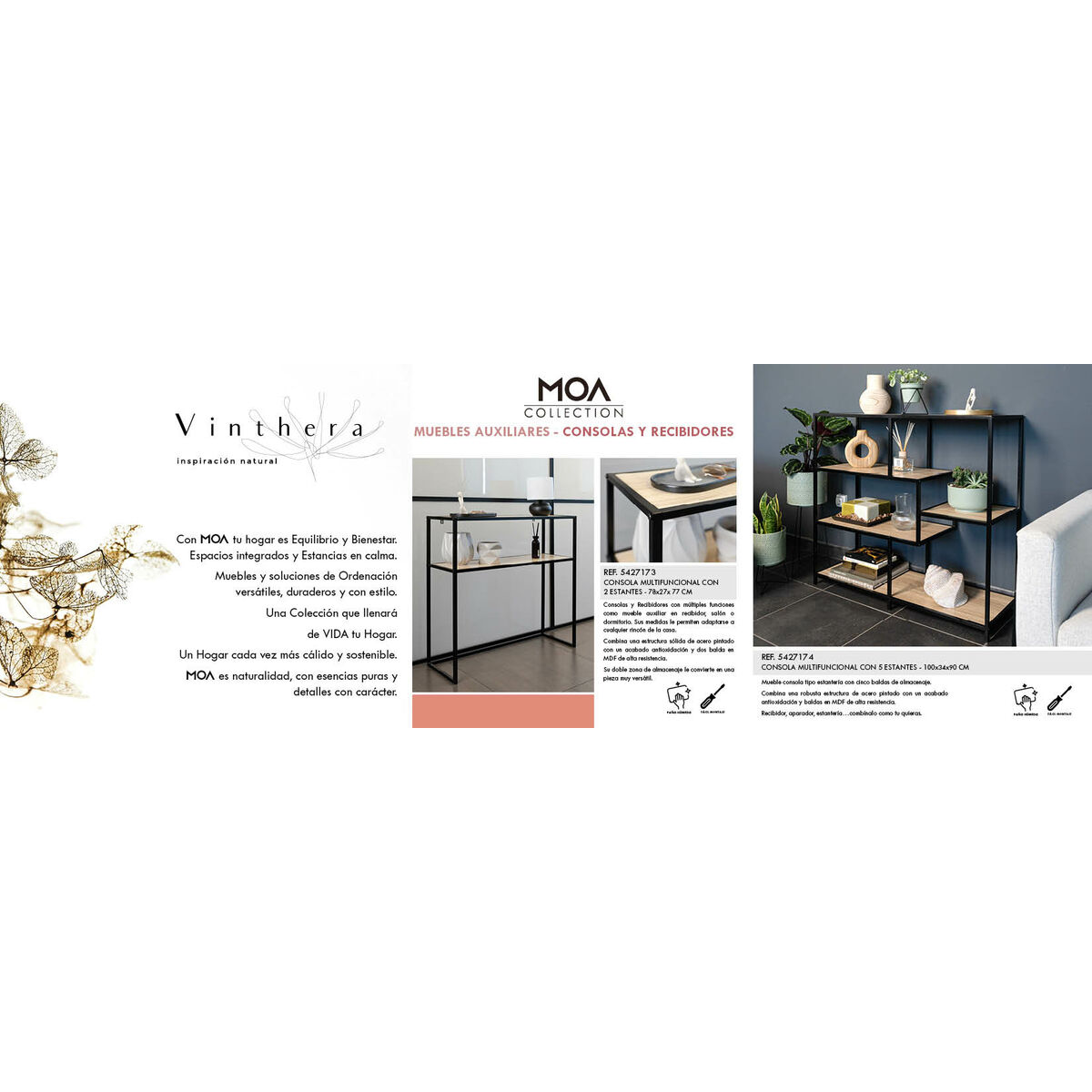 Bokhylla Vinthera Moa Metall Trä MDF 78 x 27 x 77 cm (4 antal) - 5