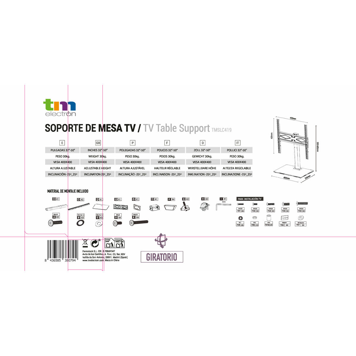 TV-fäste TM Electron 32"-50" 30 Kg - 8