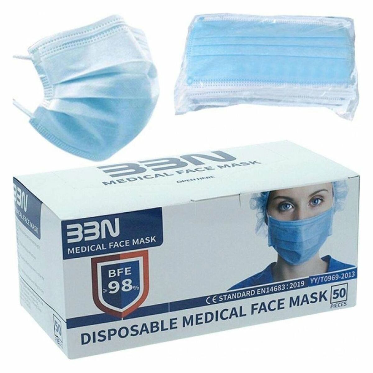 Hygienisk ansiktsmask Blå Vuxen (50 uds) - 2