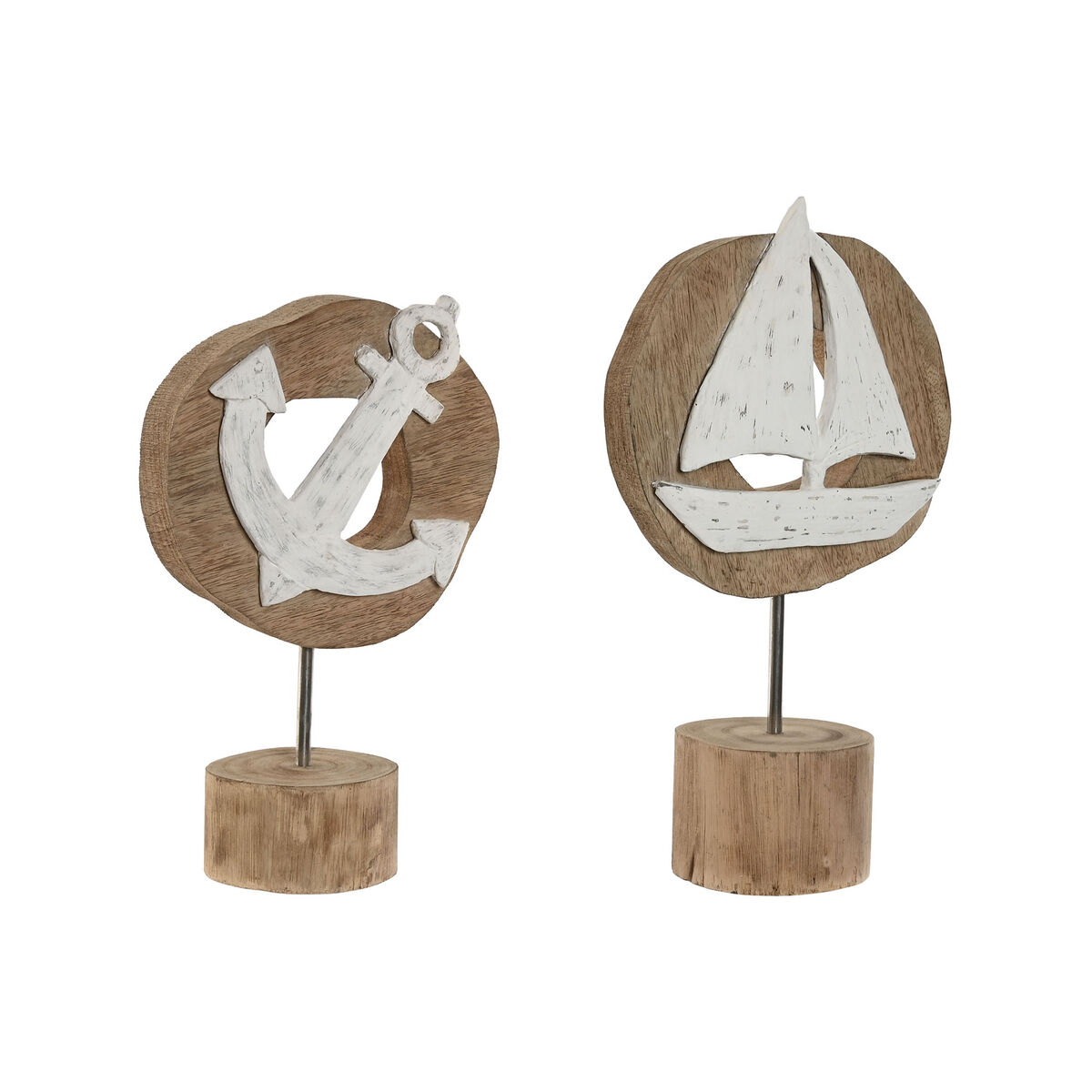 Prydnadsfigur Home ESPRIT Vit Naturell Ankare Båt Medelhavs 19 x 10 x 38 cm (2 antal)