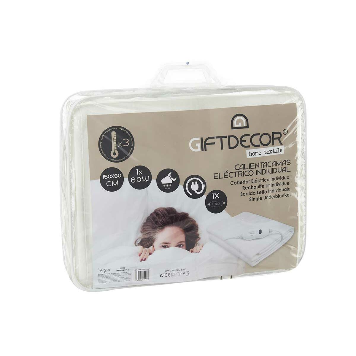 Elektrisk Filt Gift Decor Vit Polyester 80 x 1 x 150 cm 29 x 12 x 25 cm 60 W (4 antal) - 3