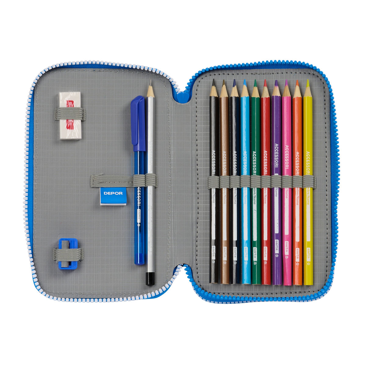 Dubbelt pennfodral R. C. Deportivo de La Coruña Blå 12.5 x 19.5 x 4 cm (28 Delar) - 2