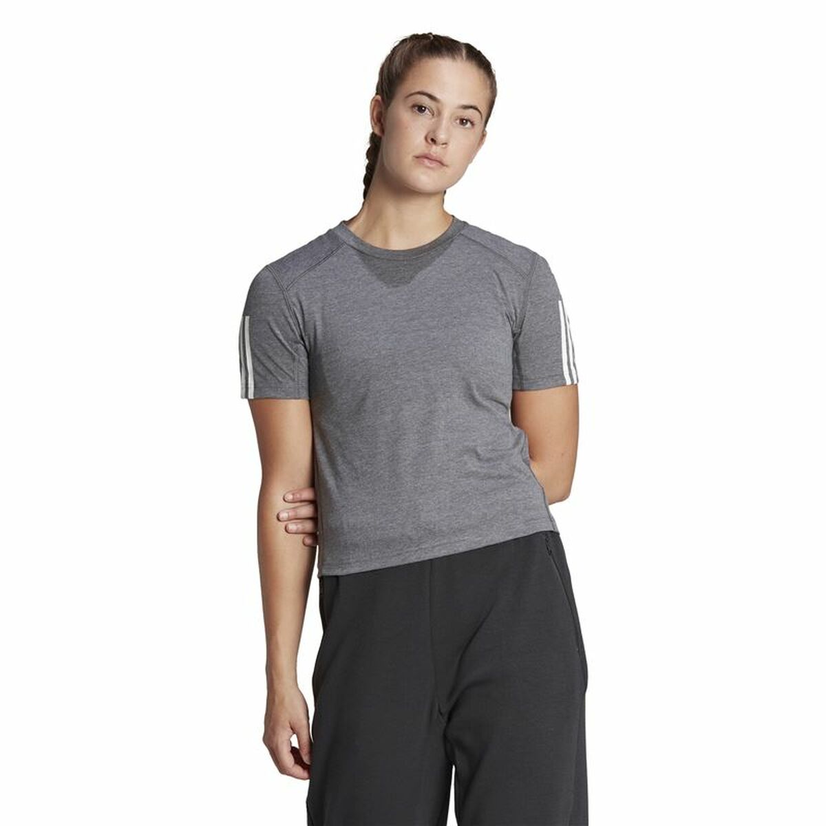 T-shirt med kortärm Dam Adidas 3 stripes Essentials Ljusgrå - 2