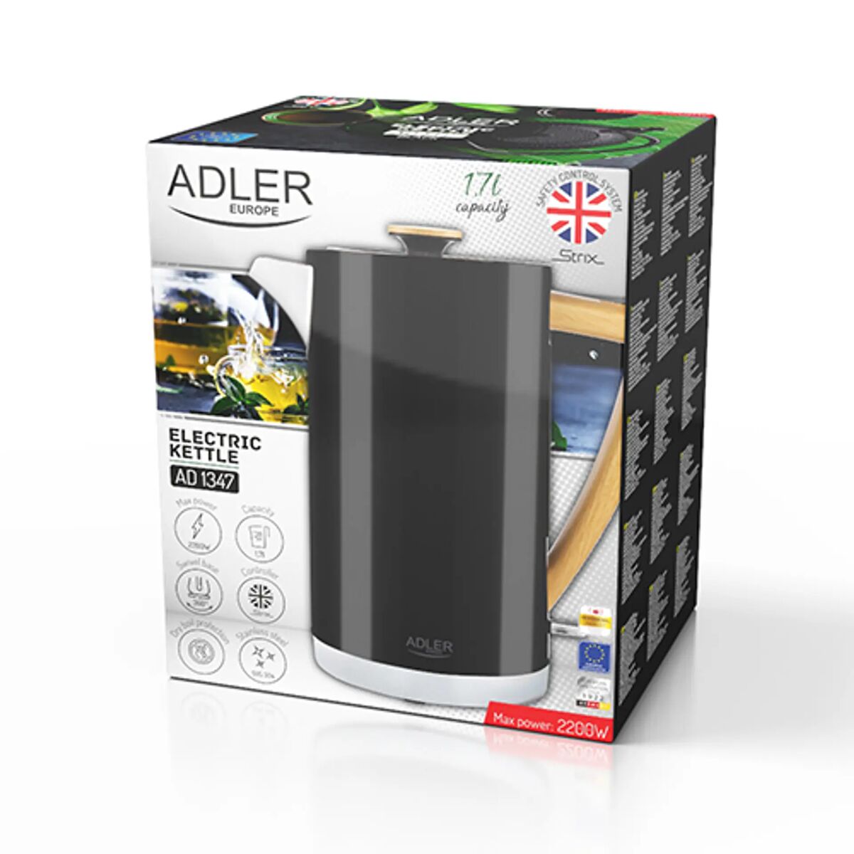 Vattenkokare Adler AD 1347b Svart Trä 2200 W 1850 W 1,7 L - 4