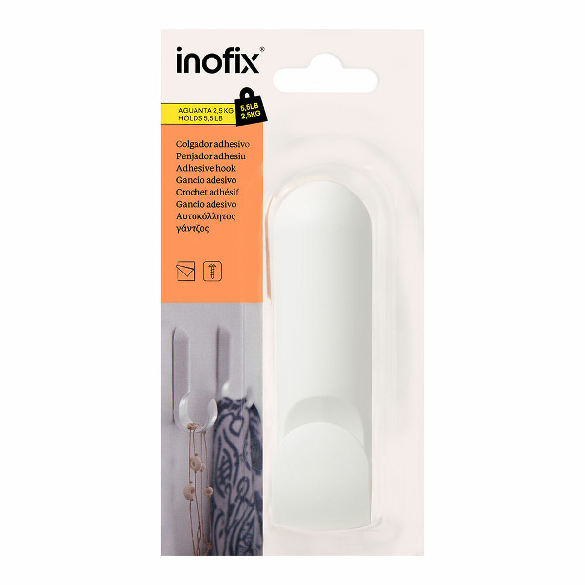 Upphängningskrok Inofix atlas Vit 2,5 kg Vidhäftande - 2