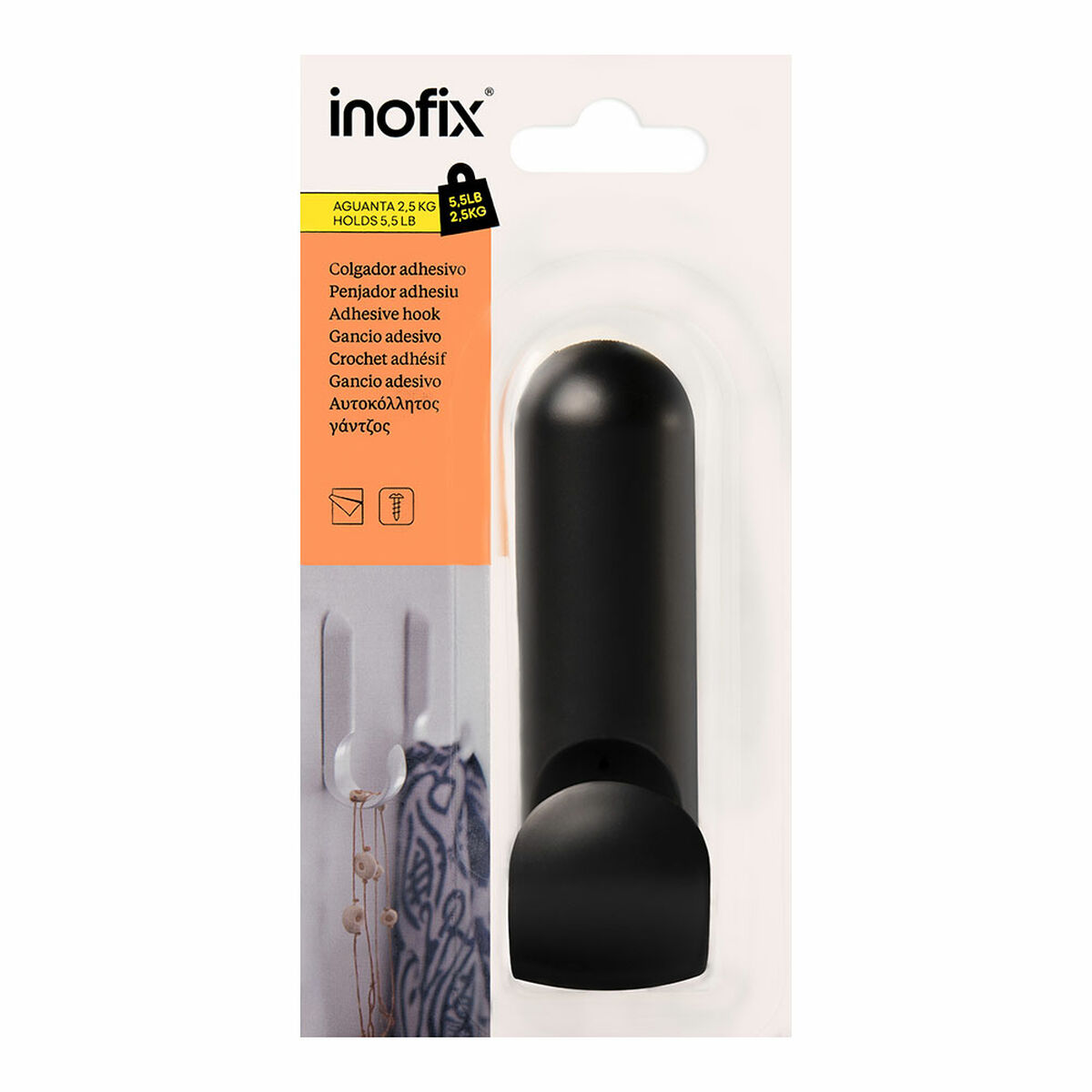 Upphängningskrok Inofix atlas Svart 2,5 kg Vidhäftande - 2
