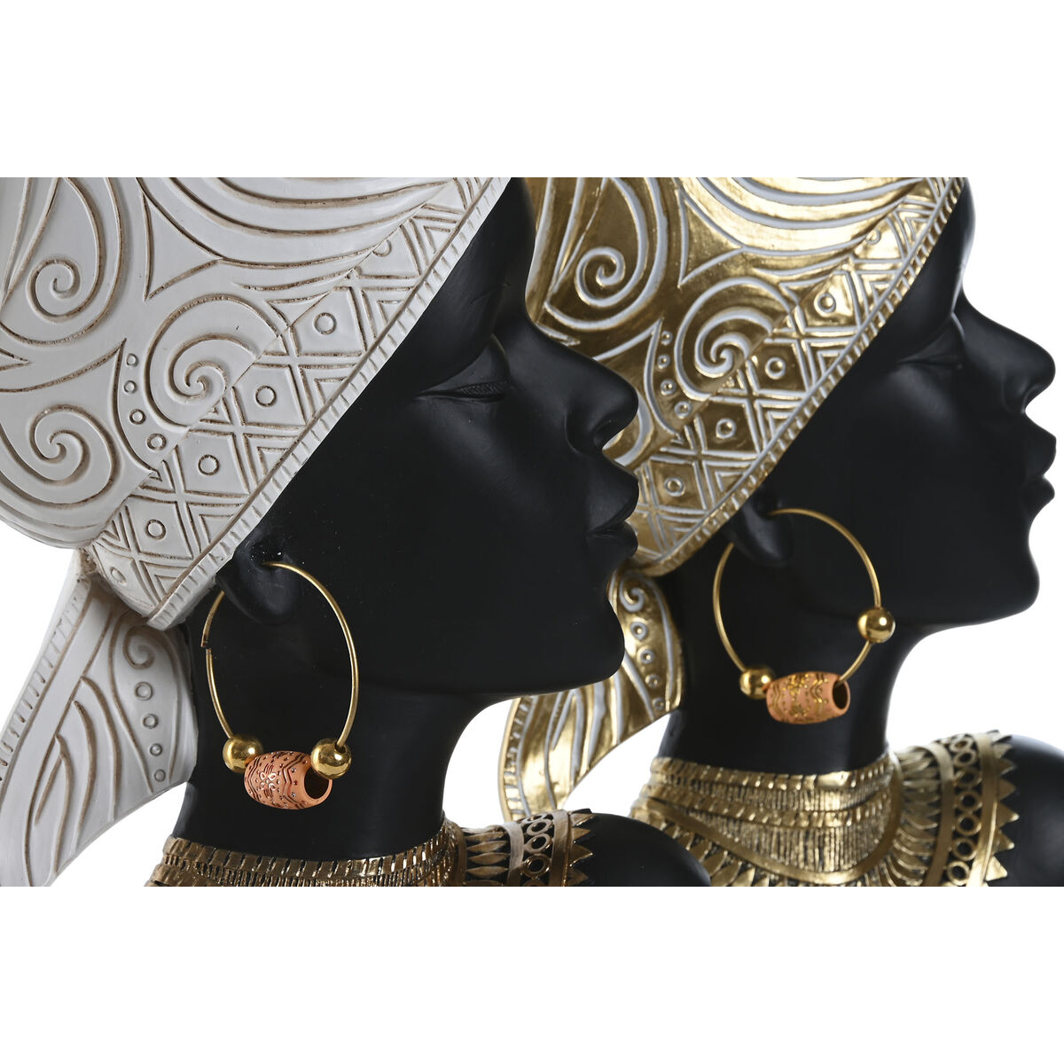 Prydnadsfigur Home ESPRIT Vit Svart Gyllene Afrikanska 22 x 11 x 37 cm (2 antal) - 2