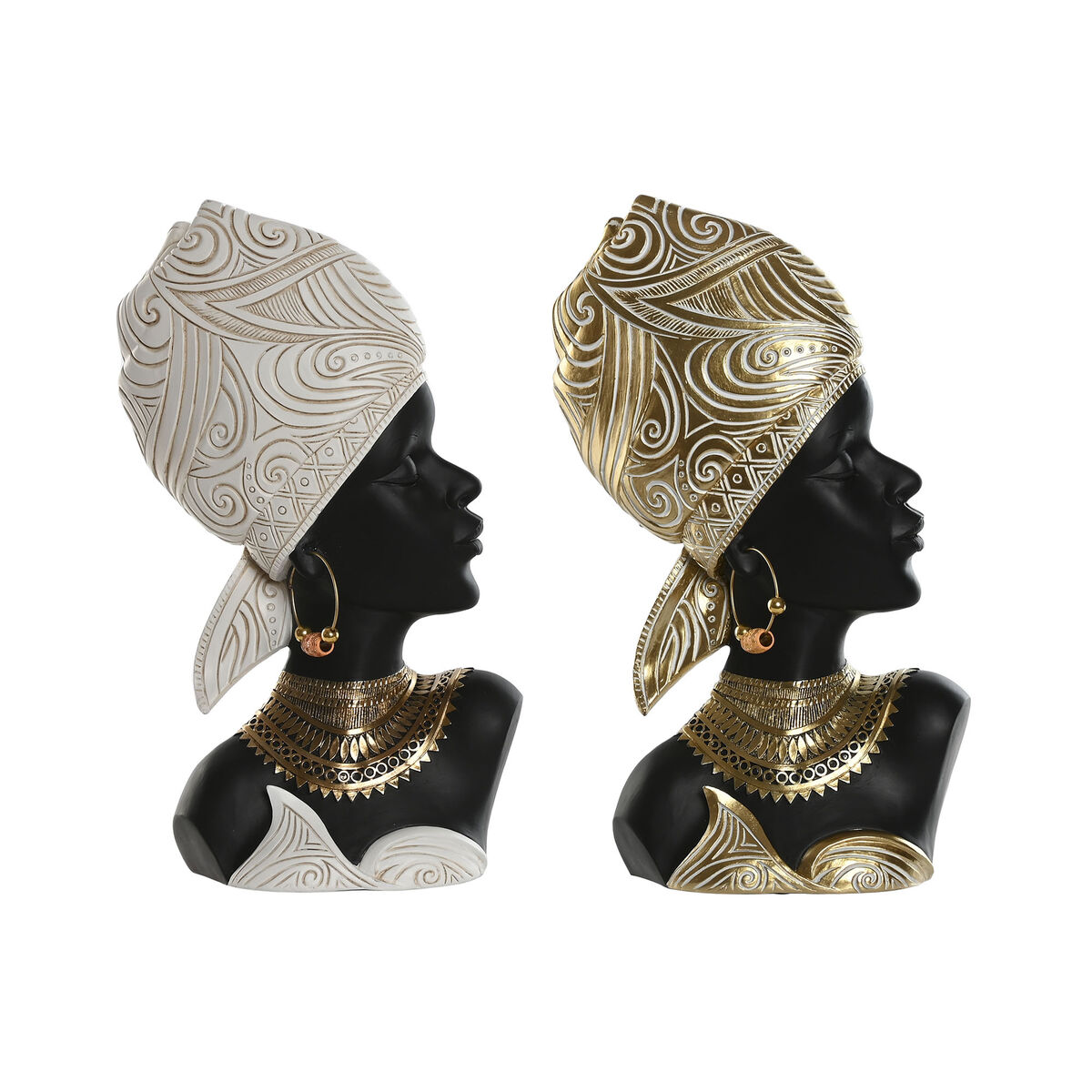 Prydnadsfigur Home ESPRIT Vit Svart Gyllene Afrikanska 22 x 11 x 37 cm (2 antal)