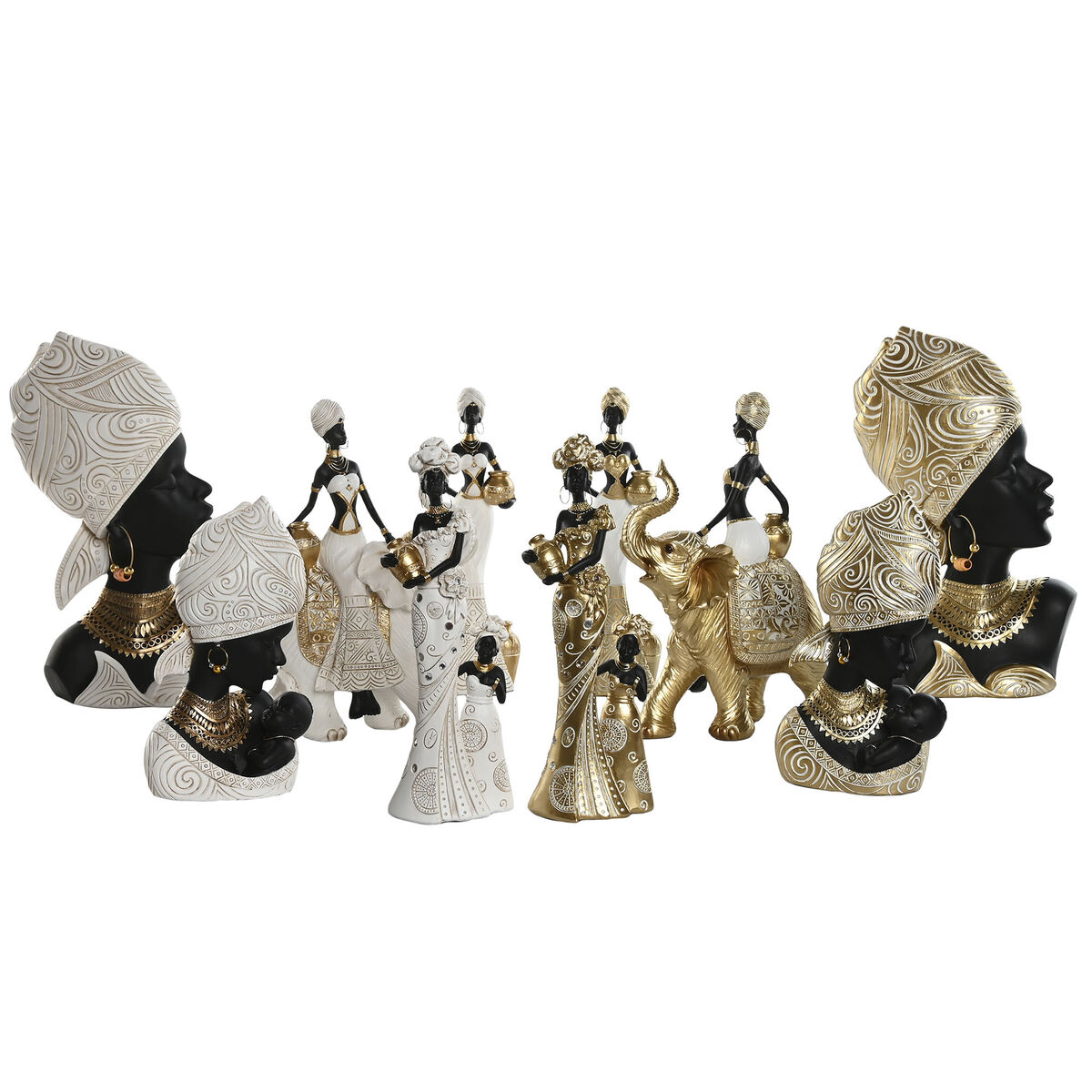 Prydnadsfigur Home ESPRIT Vit Svart Gyllene Afrikanska 22 x 11 x 37 cm (2 antal) - 3