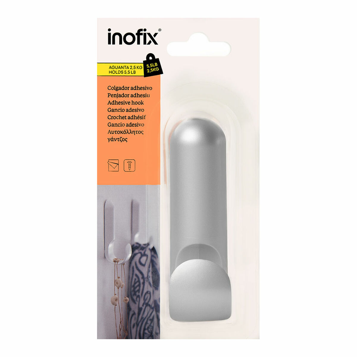 Upphängningskrok Inofix atlas Silvrig 2,5 kg Vidhäftande - 2