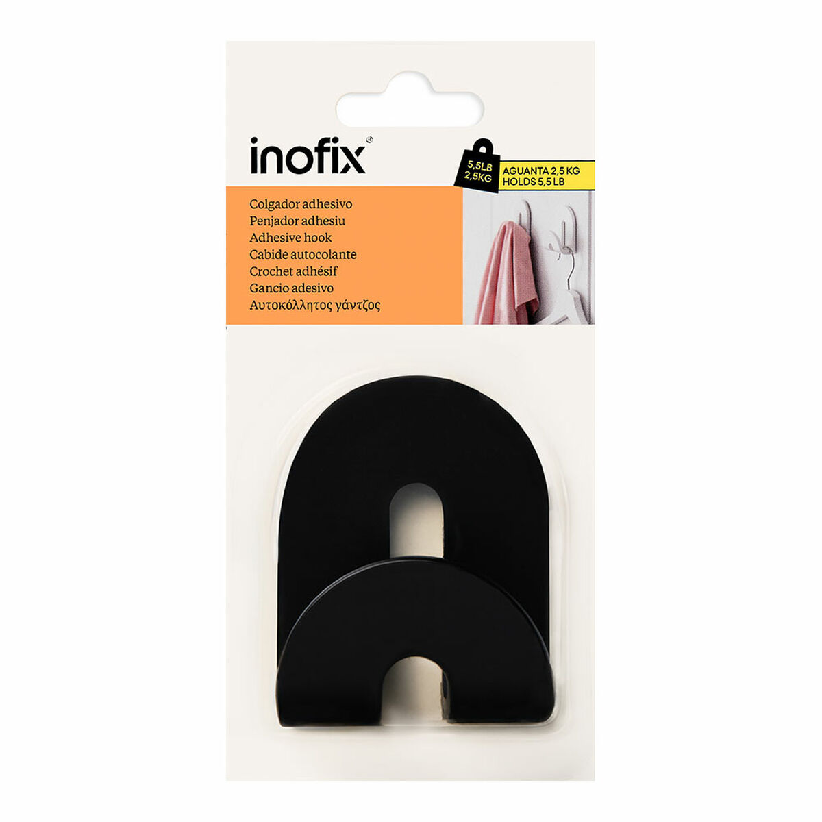Upphängningskrok Inofix calma Svart 2,5 kg Vidhäftande - 2