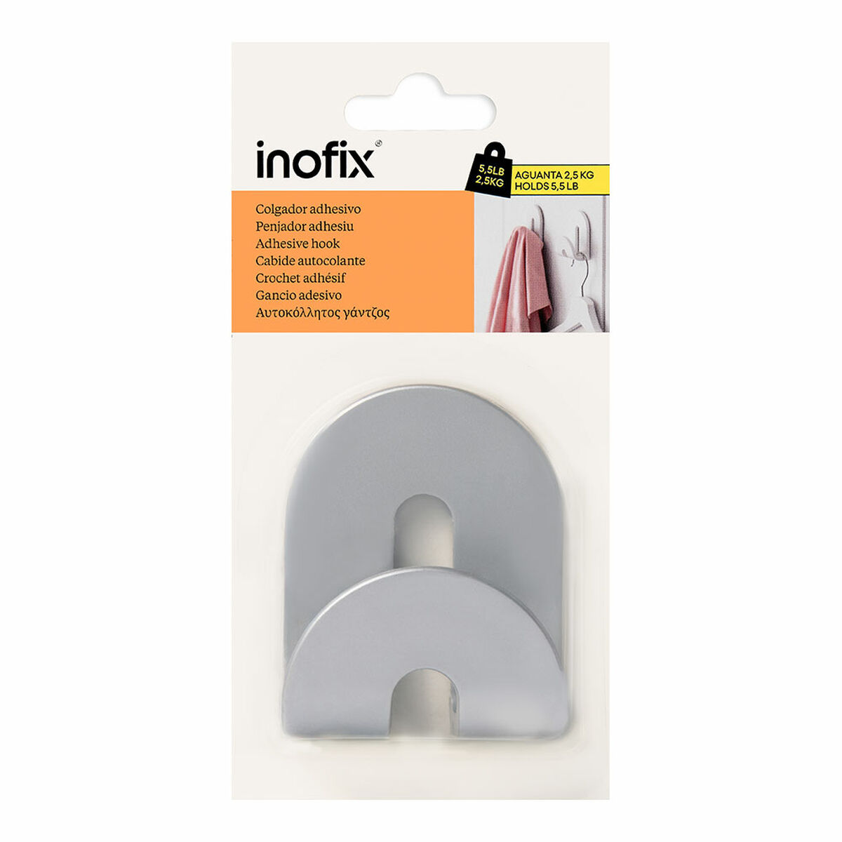 Upphängningskrok Inofix calma Silvrig 2,5 kg Vidhäftande - 2