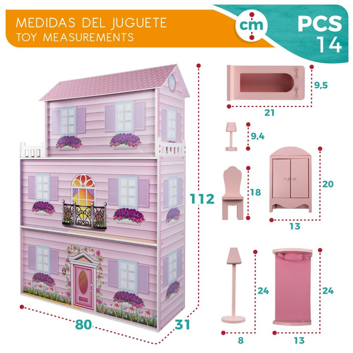 Dockhus Play & Learn 14 Delar 80 x 112 x 31 cm - 4