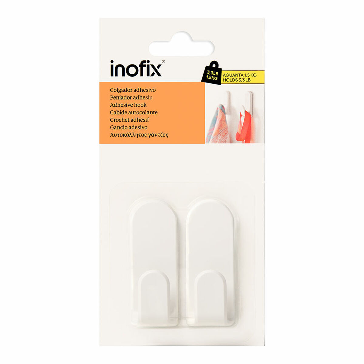 Upphängningskrok Inofix taga Vit 1,5 Kg Vidhäftande (2 antal) - 2