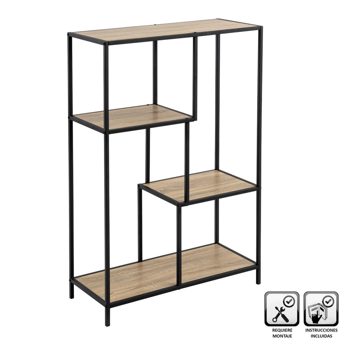 Bokhylla Svart Naturell Trä Metall Stål Laminerad 77 x 33 x 114 cm - 2
