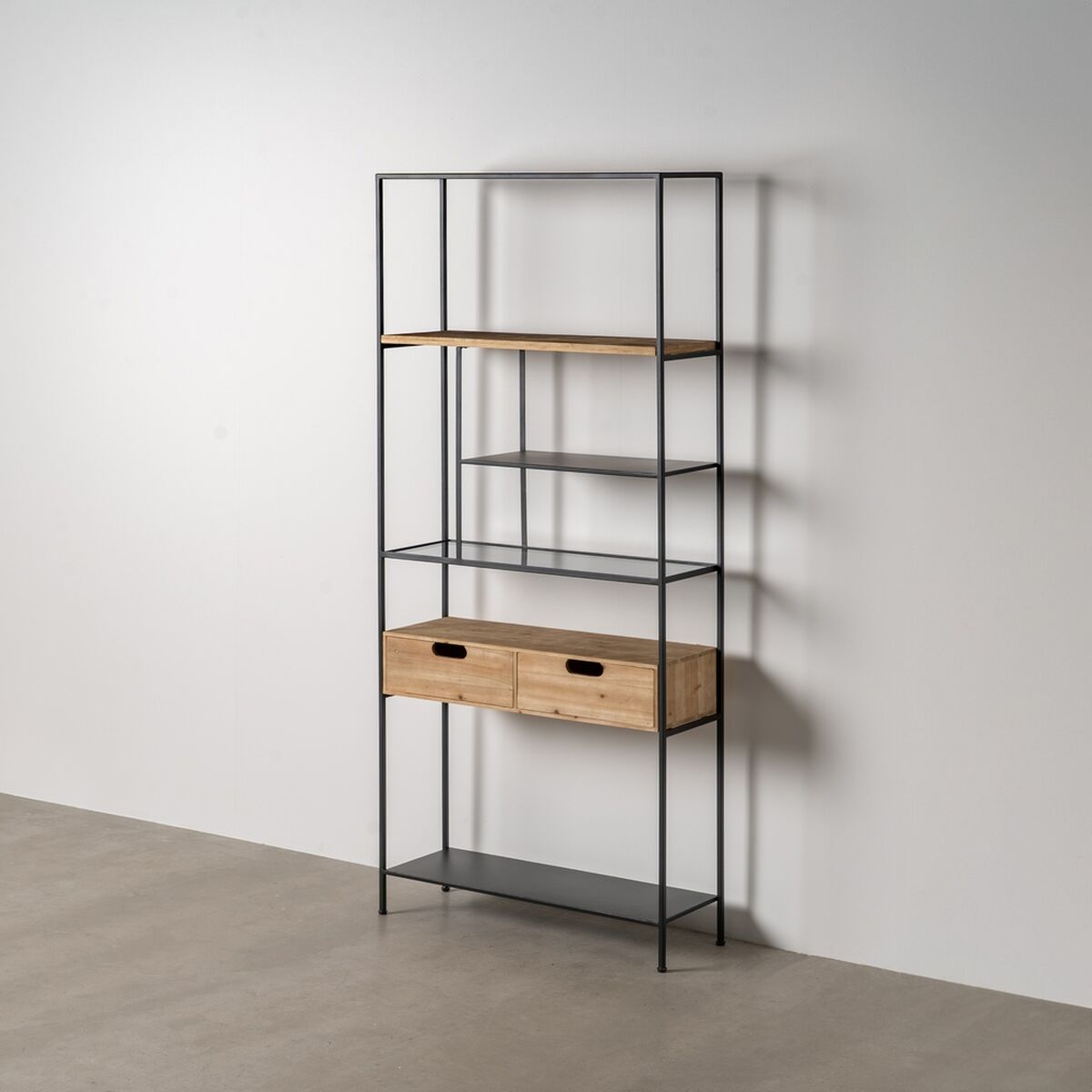 Bokhylla Svart Beige Trä Glas Järn 80 x 26 x 180 cm - 2